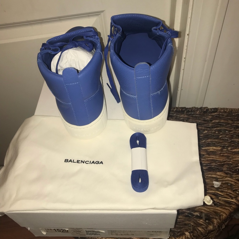 NEW Balenciaga Arena Blue Leather Hi Top Sneakers - Picture 3 of 8